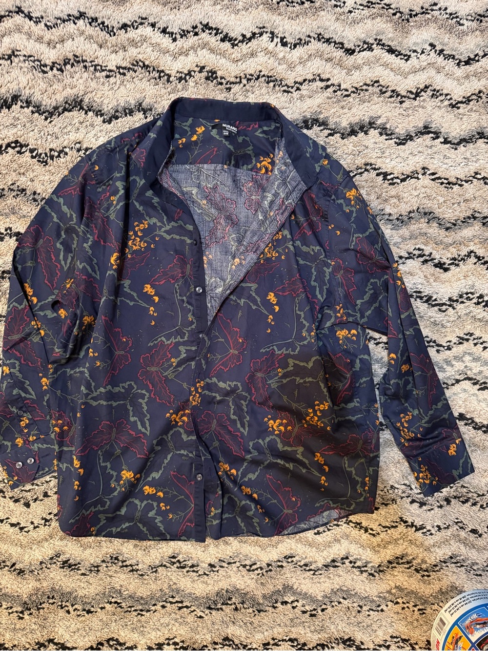 Murano Navy Floral-Print Lightweight Shirt Jacket